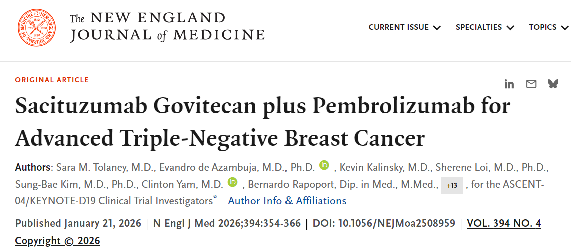 《新英格兰医学杂志》发表了第三期ASCENT-04/KEYNOTE-D19结果