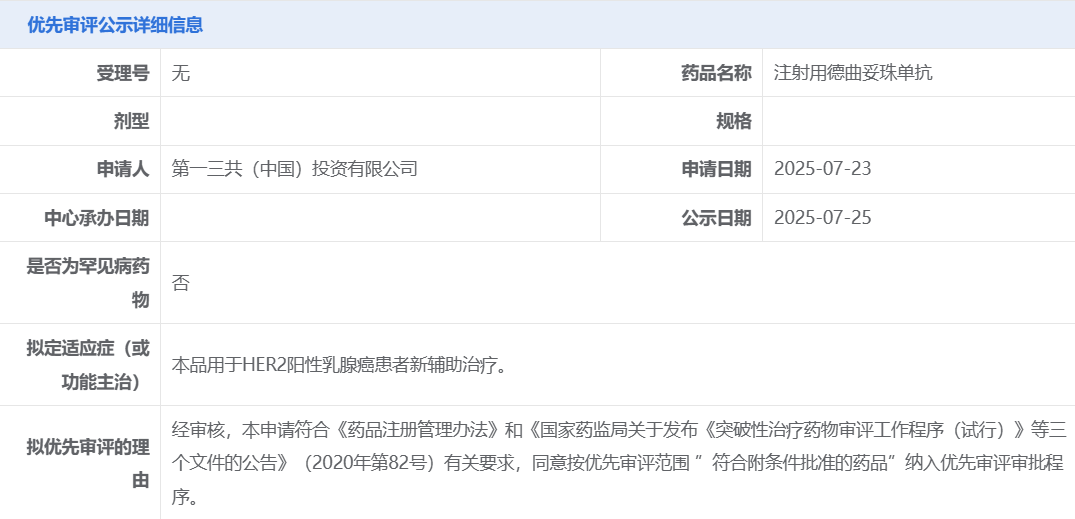 德曲妥珠单抗拟纳入优先审评