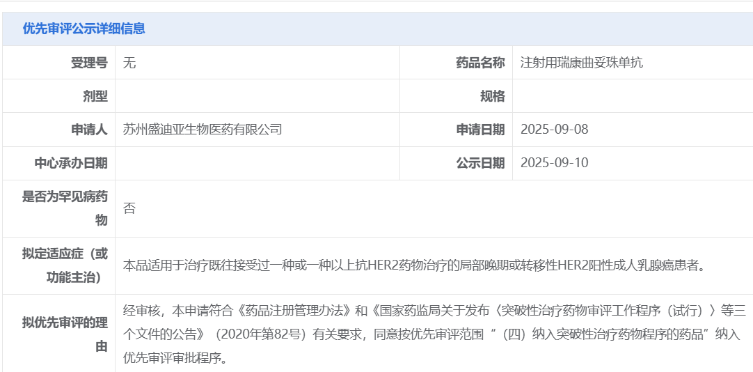 瑞康曲妥珠单抗拟纳入优先审评