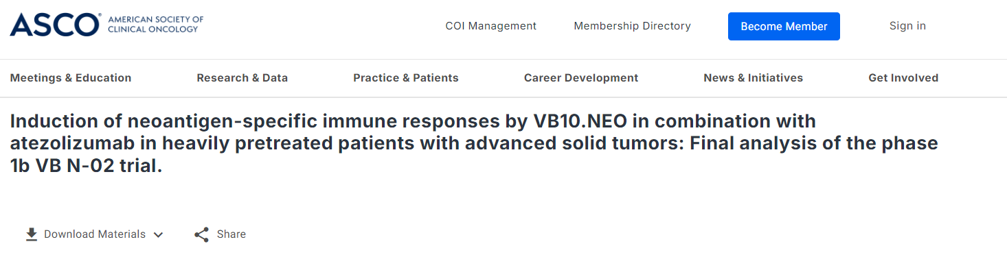 VB10.NEO联合治疗方案临床数据公布于2025 ASCO